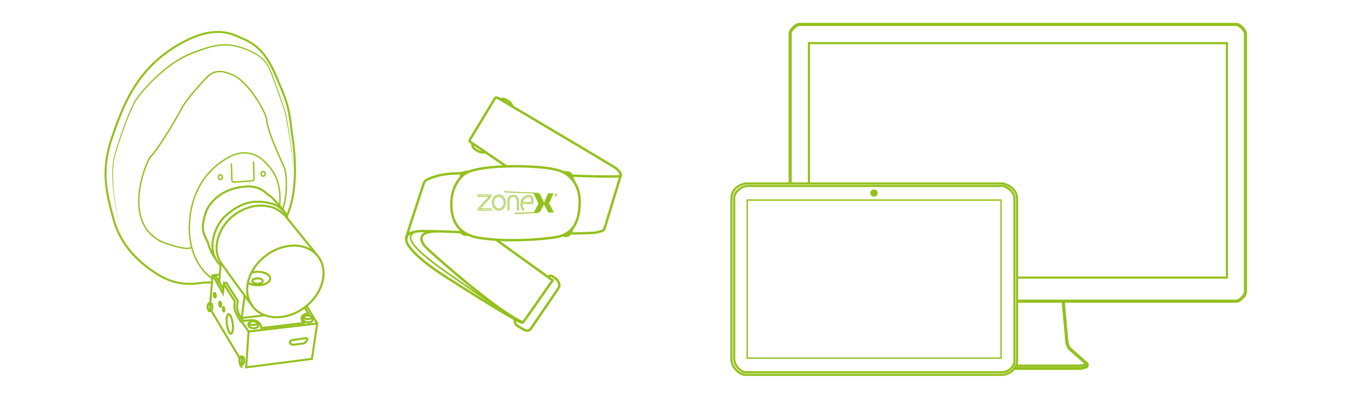 Zone-X mask, bluetooth 4.0 chest strap and android as well as pc software